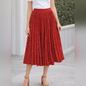 Kate Kasin Red Polka Dot Skirt Pleated Midi Size Large Retro Chic